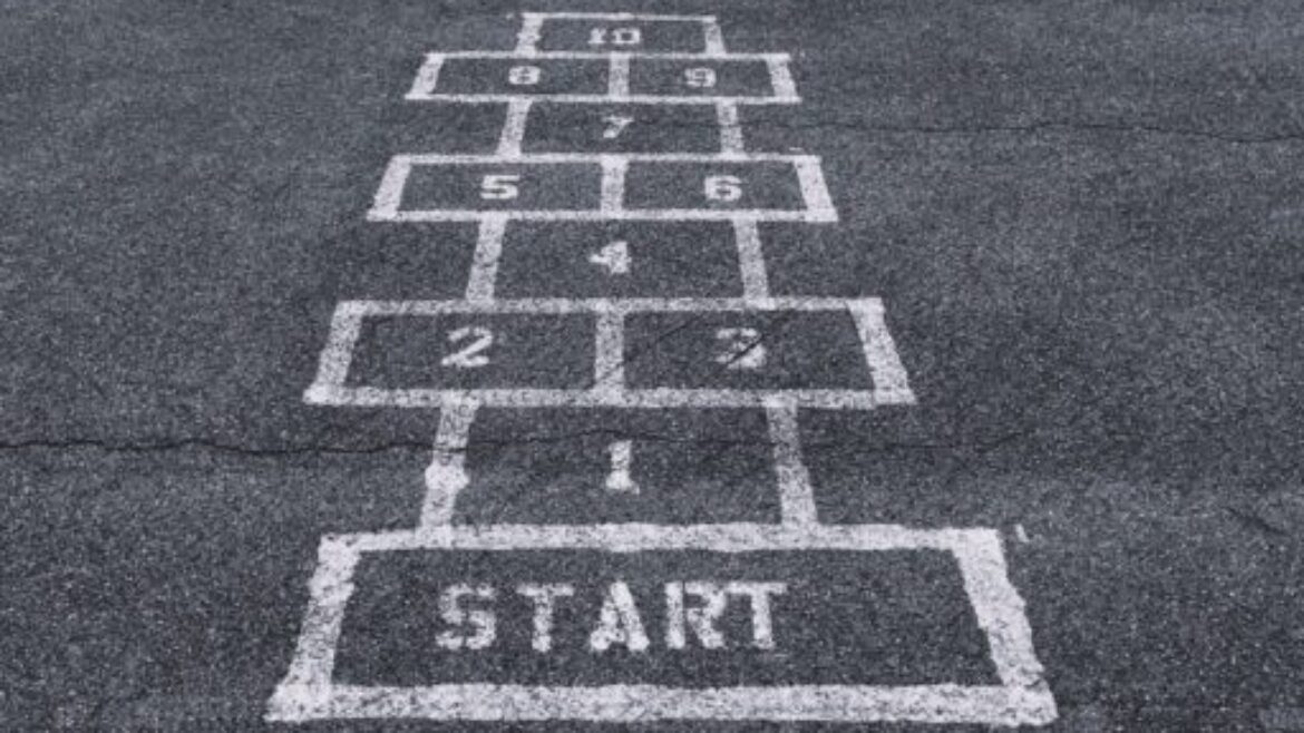 hopscotch made out of chalk in black and white